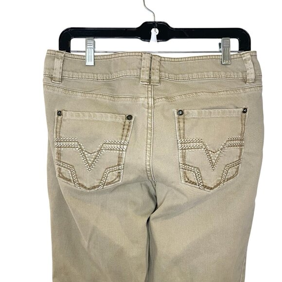 Cache Y2K Jeans Size 6 Tan Chestnut Mid Rise Skinny Ankle Crop Rhinestone Button - Picture 5 of 6